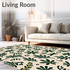 Dark Green Blooming Floral Ivory Scatter Rug