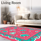 Whimsical Teal Hearts Quirky Creatures Rug