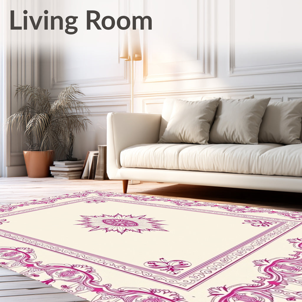 Ornate Pink Floral Medallion Border Rug
