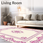 Ornate Pink Floral Medallion Border Rug