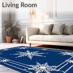 Celestial Snowflakes Blue Geometric Rug