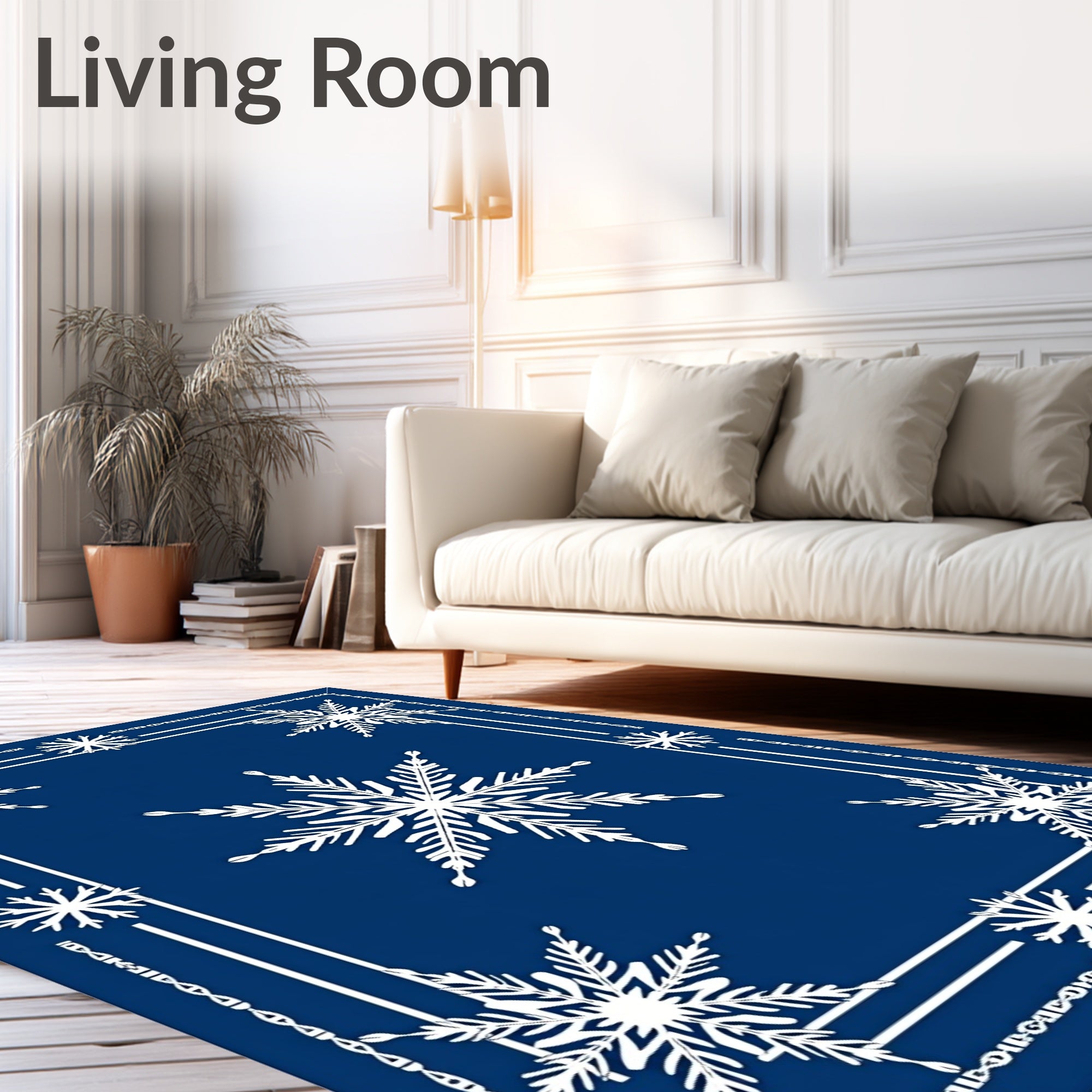 Celestial Snowflakes Blue Geometric Rug