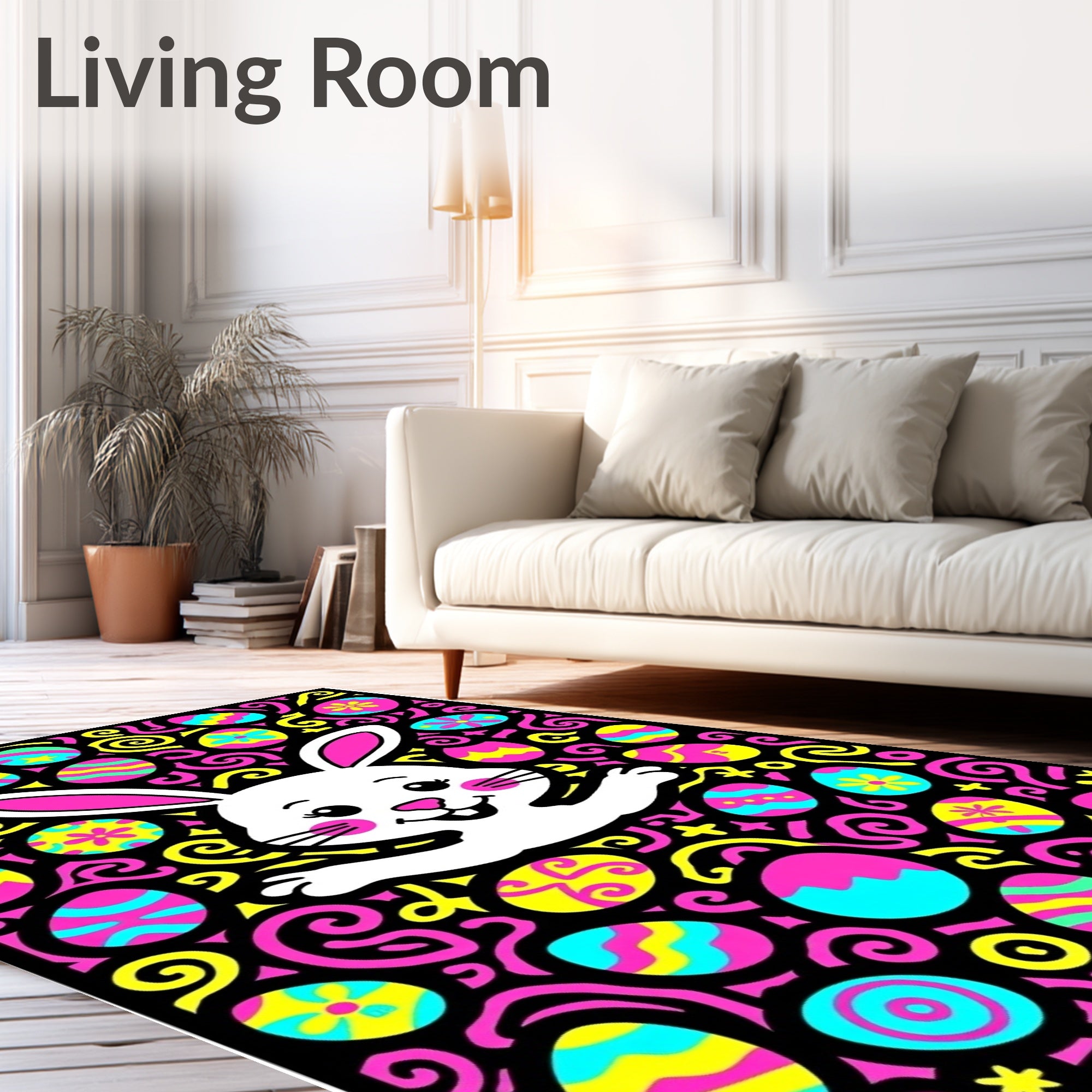 Whimsical Easter Eggs Bunny Spiral Rug
