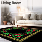 Classic Red Green Floral Border Rug