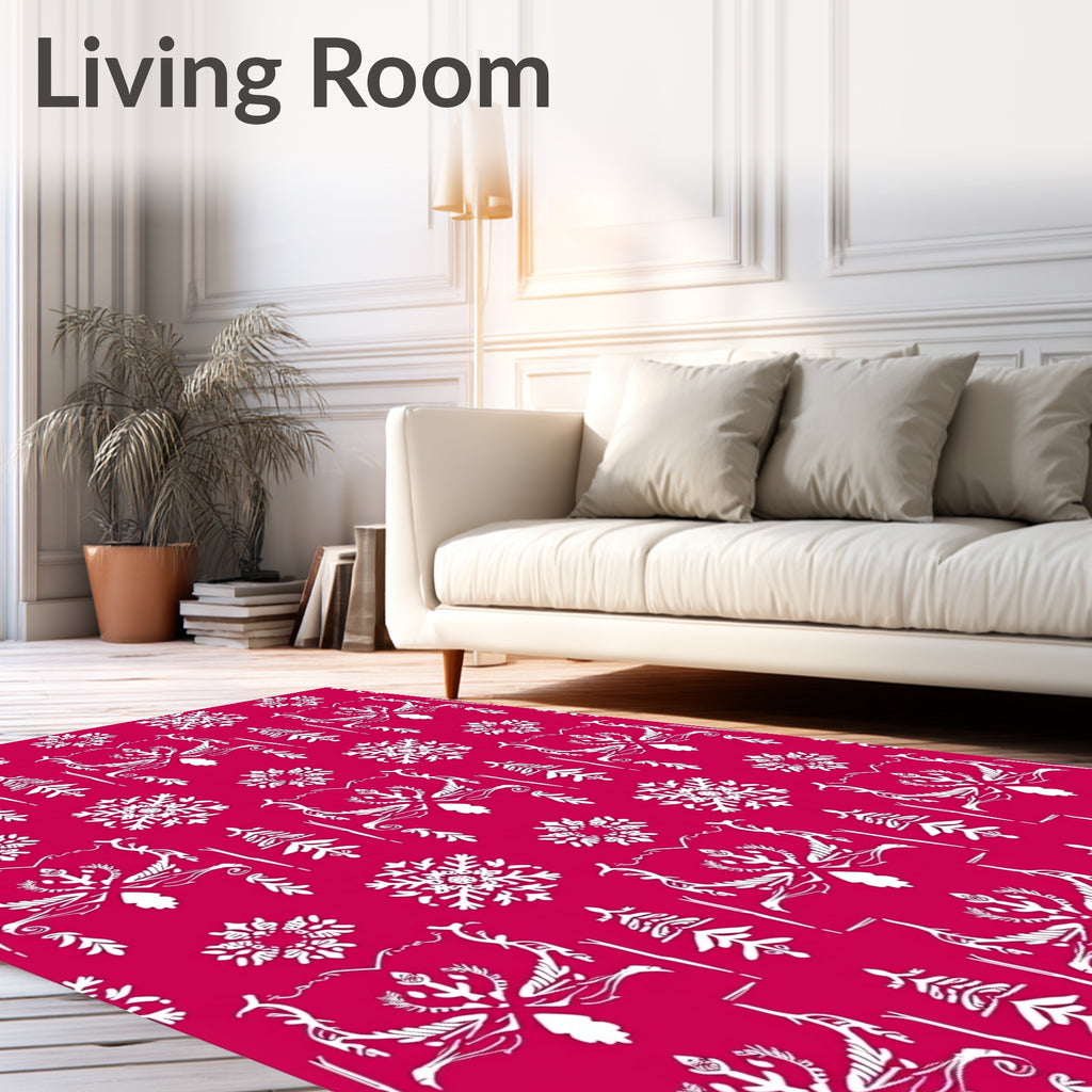 Victorian Crimson Snowflake Tree Arrangement Rug