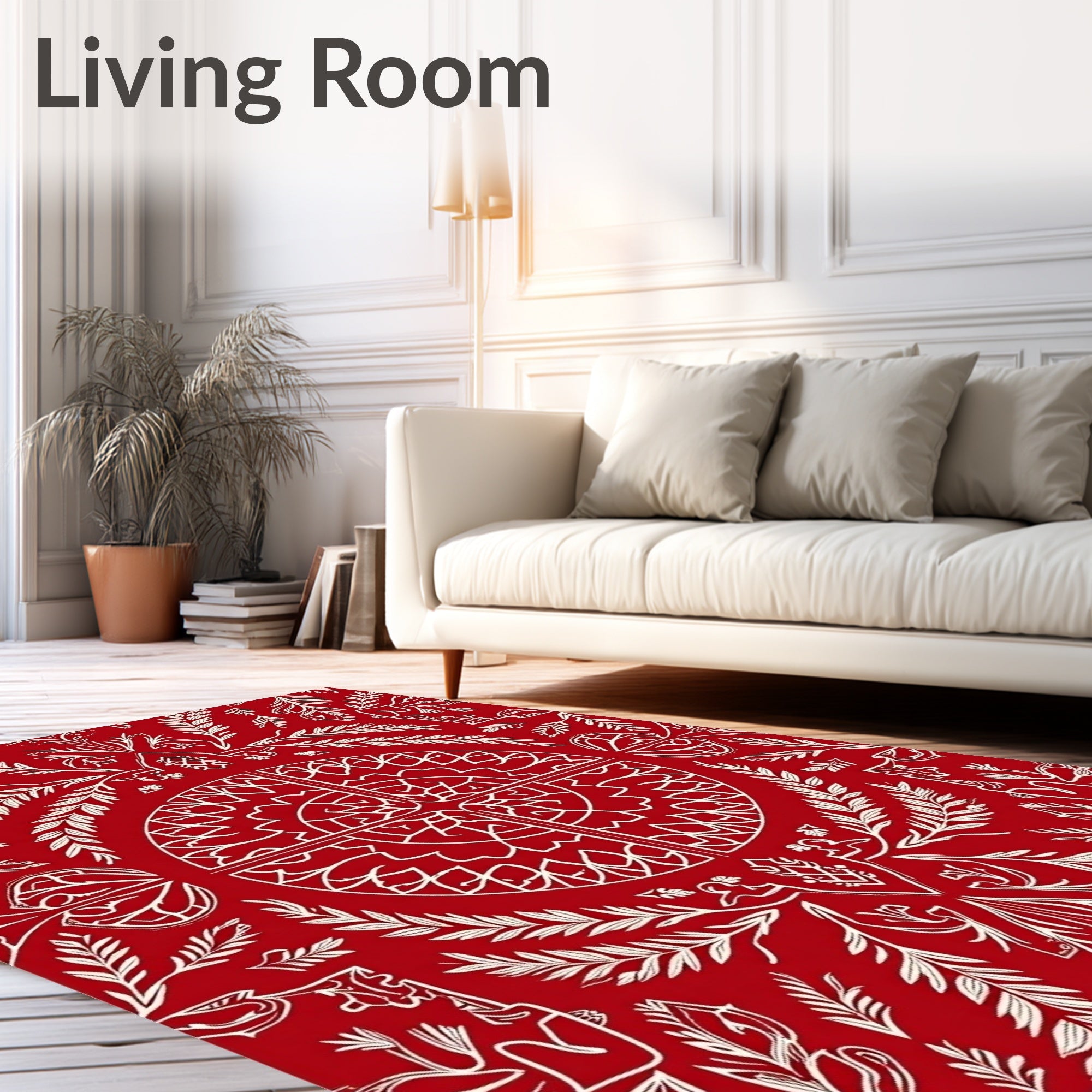 Crimson White Intricate Floral Medallion Rug