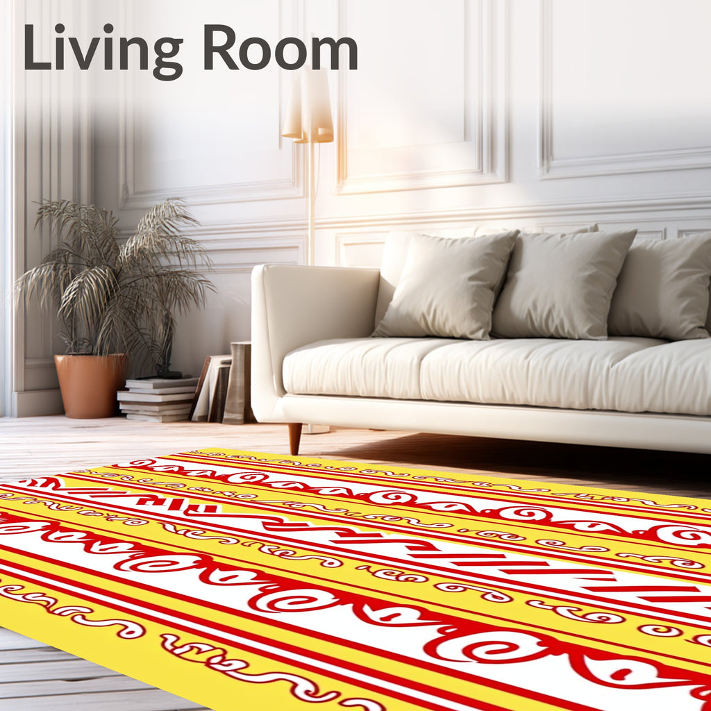 Red White Yellow Vertical Ribbons Rug