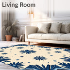 Navy Blue Floral Botanical Medallion Rug