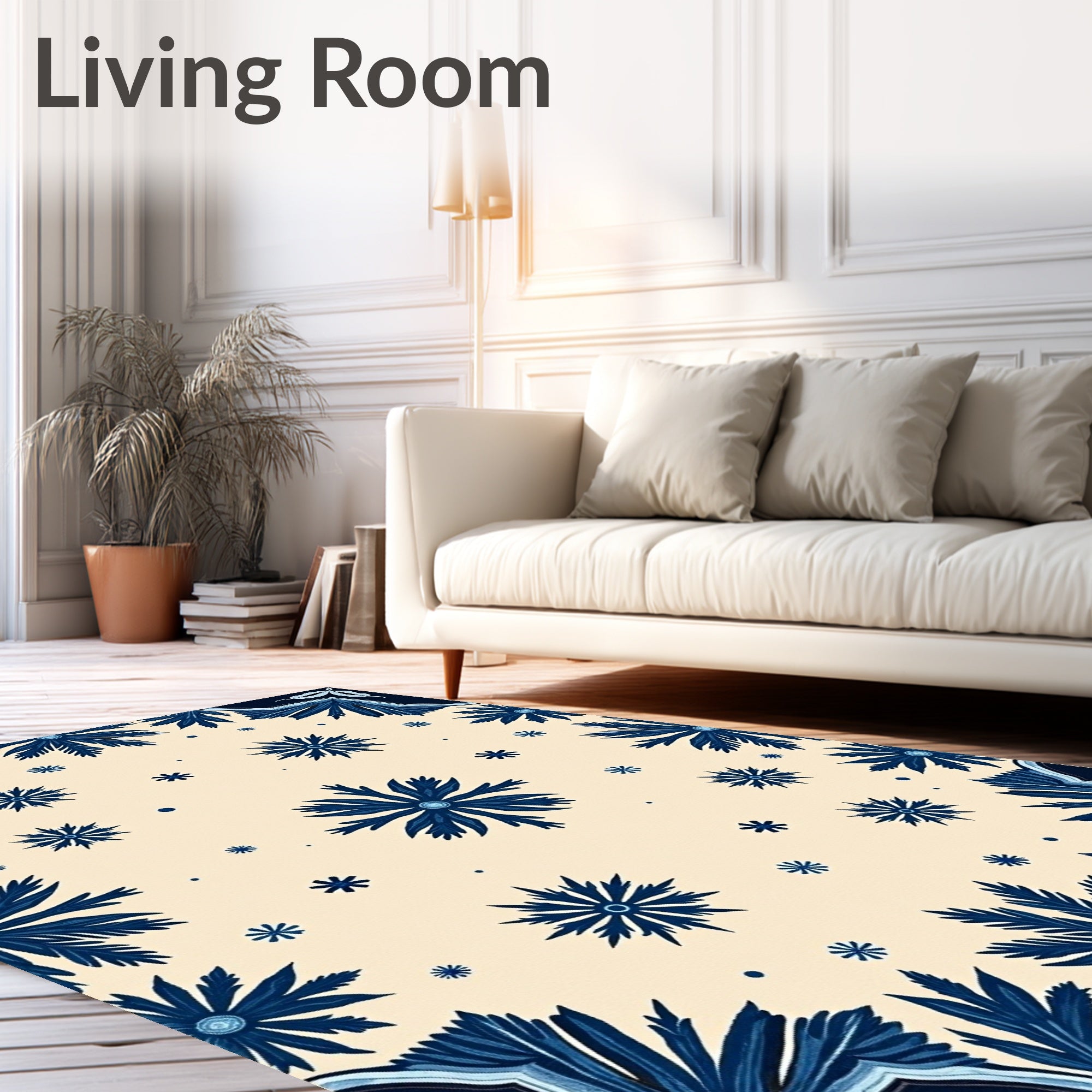 Navy Blue Floral Botanical Medallion Rug