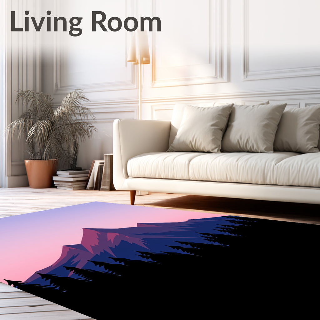 Vibrant Twilight Mountain Forest Silhouette Rug