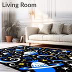 Cosmic Blue White Yellow Planets Swirls Rug