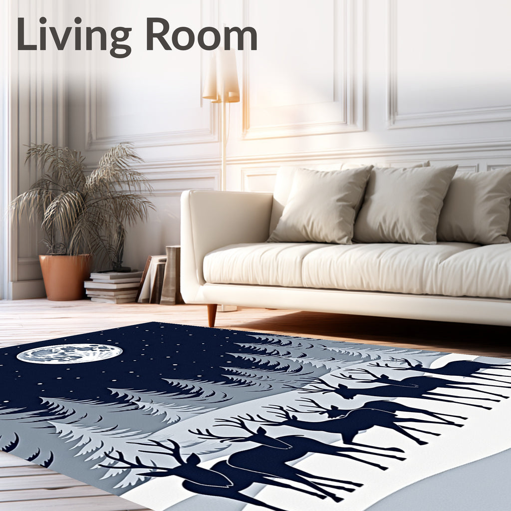 Midnight Winter Moon Deer Herd Rug