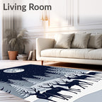 Midnight Winter Moon Deer Herd Rug