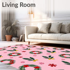 Pink Christmas Wreath Berry Garland Rug
