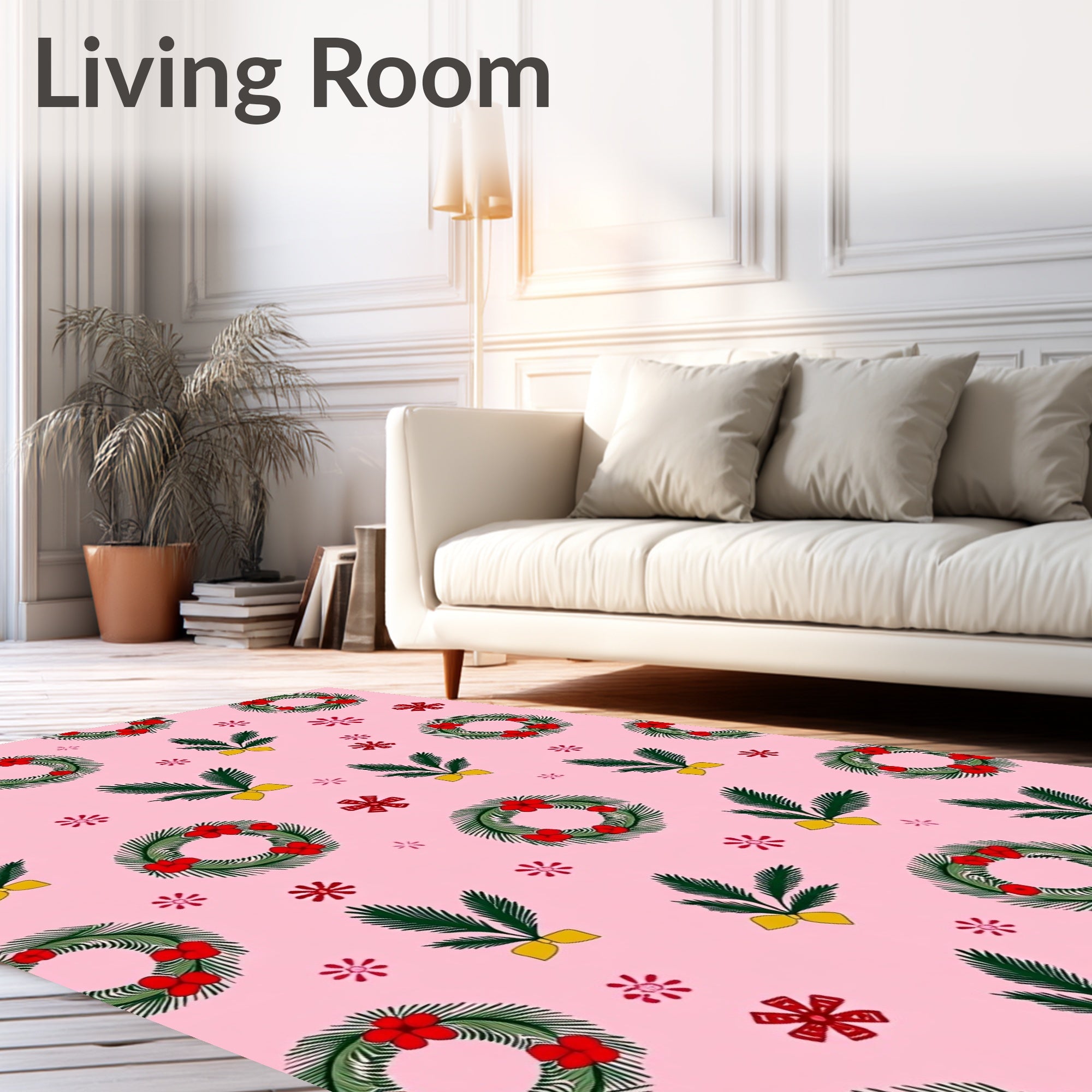 Pink Christmas Wreath Berry Garland Rug