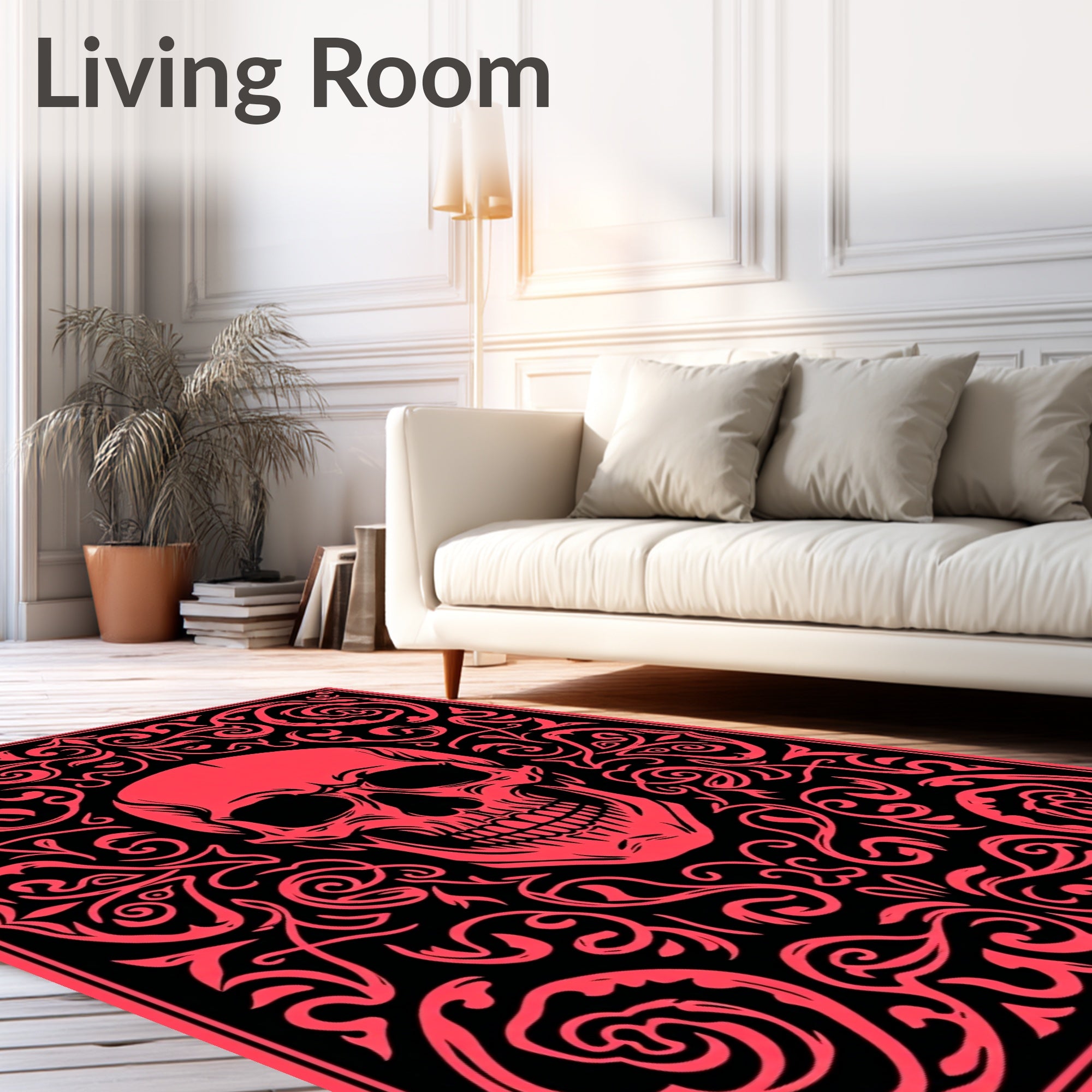 Crimson Skull Ornamental Square Rug