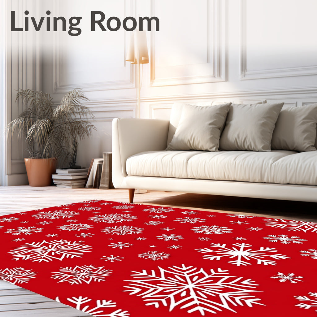 Festive Red White Snowflake Dispersion Rug