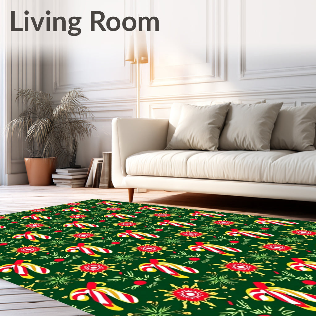 Red Yellow Candy Cane Green Background Rug