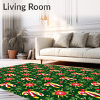 Red Yellow Candy Cane Green Background Rug
