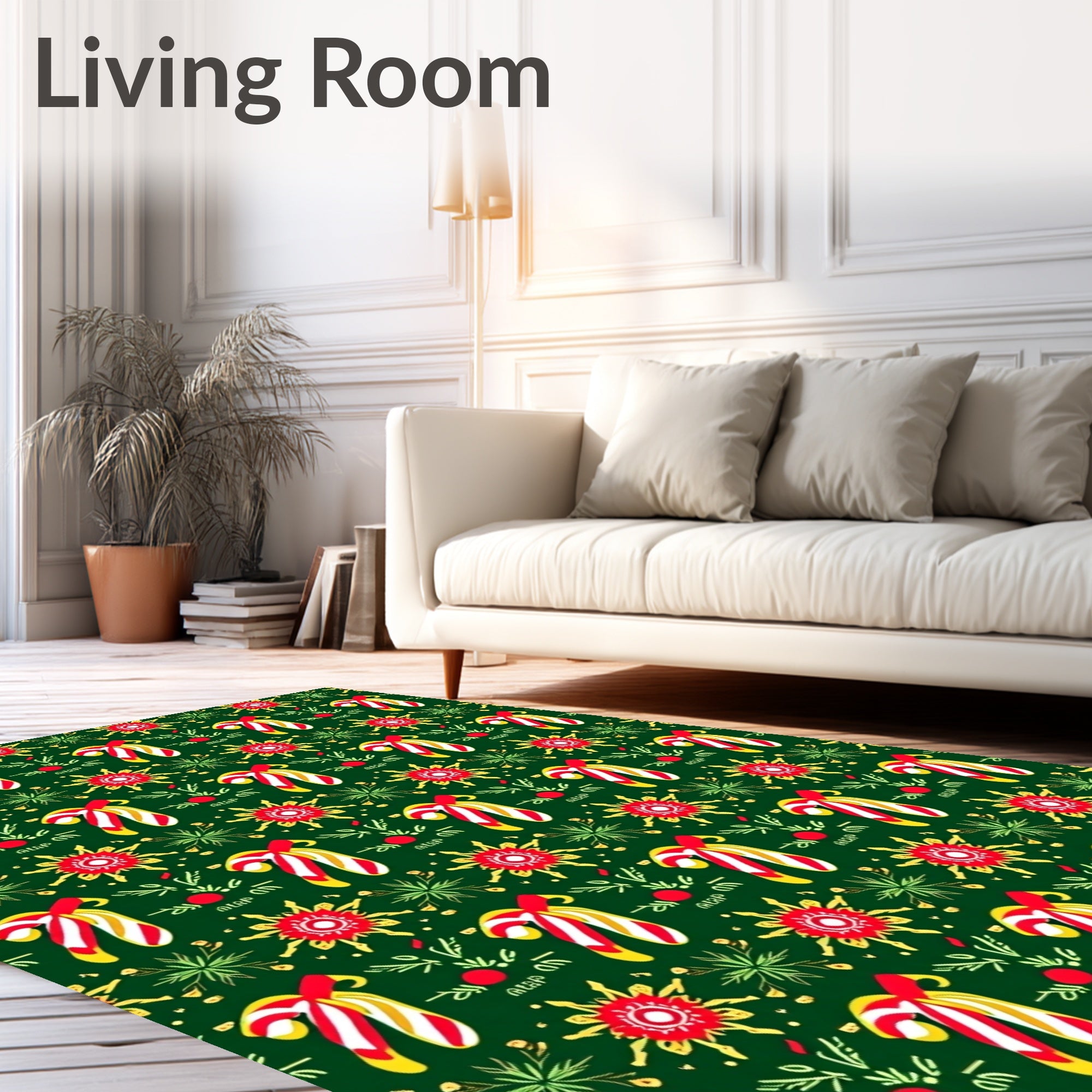 Red Yellow Candy Cane Green Background Rug