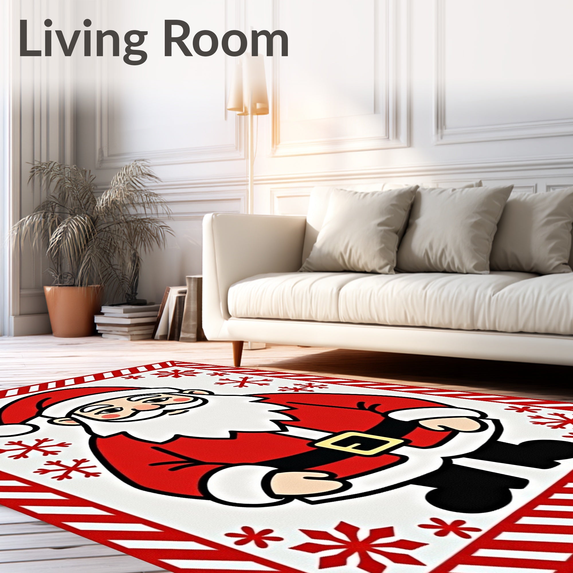 Festive Red Santa Claus Snowflake Border Rug