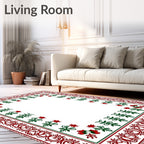 Crimson Green Floral Arch Border Rug