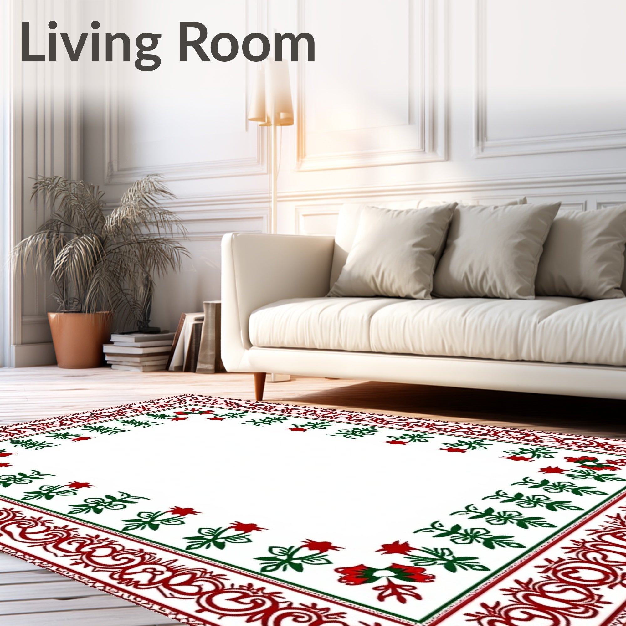 Crimson Green Floral Arch Border Rug