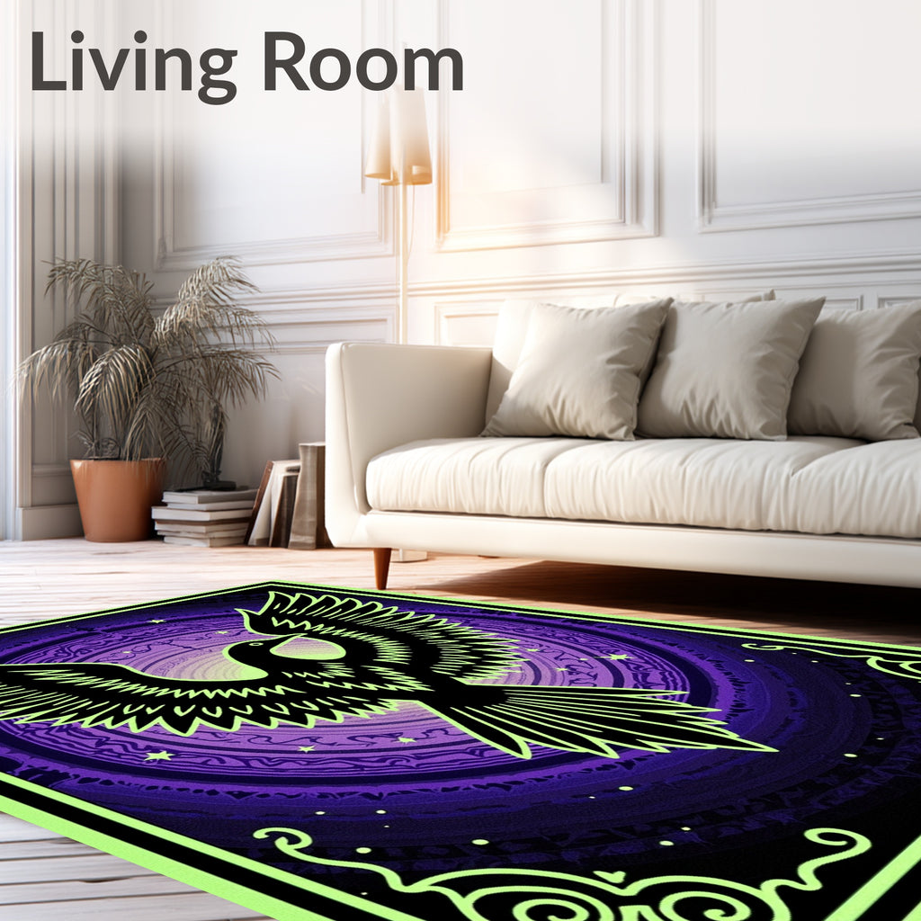 Mystic Black Bird Purple Mandala Rug