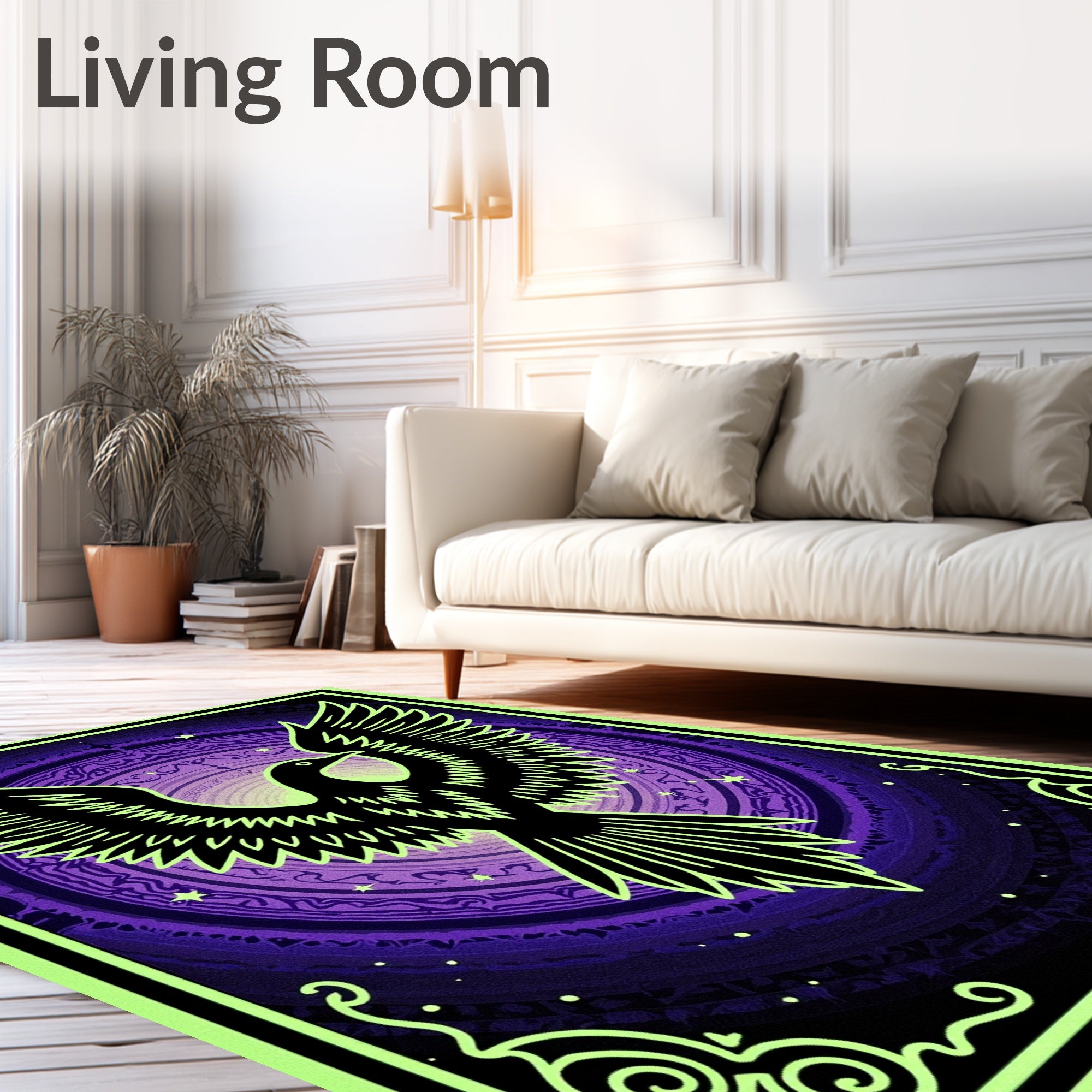 Mystic Black Bird Purple Mandala Rug