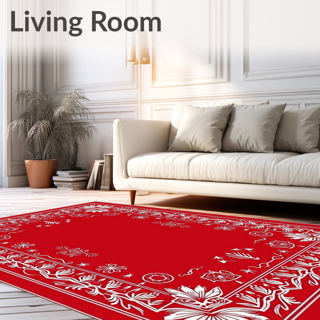 Crimson White Floral Bandana Border Rug