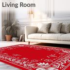 Crimson White Floral Bandana Border Rug