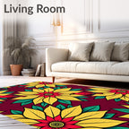 Vibrant Red Bird Yellow Floral Harmony Rug