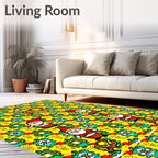 Whimsical Yellow Gnomes Floral Christmas Rug
