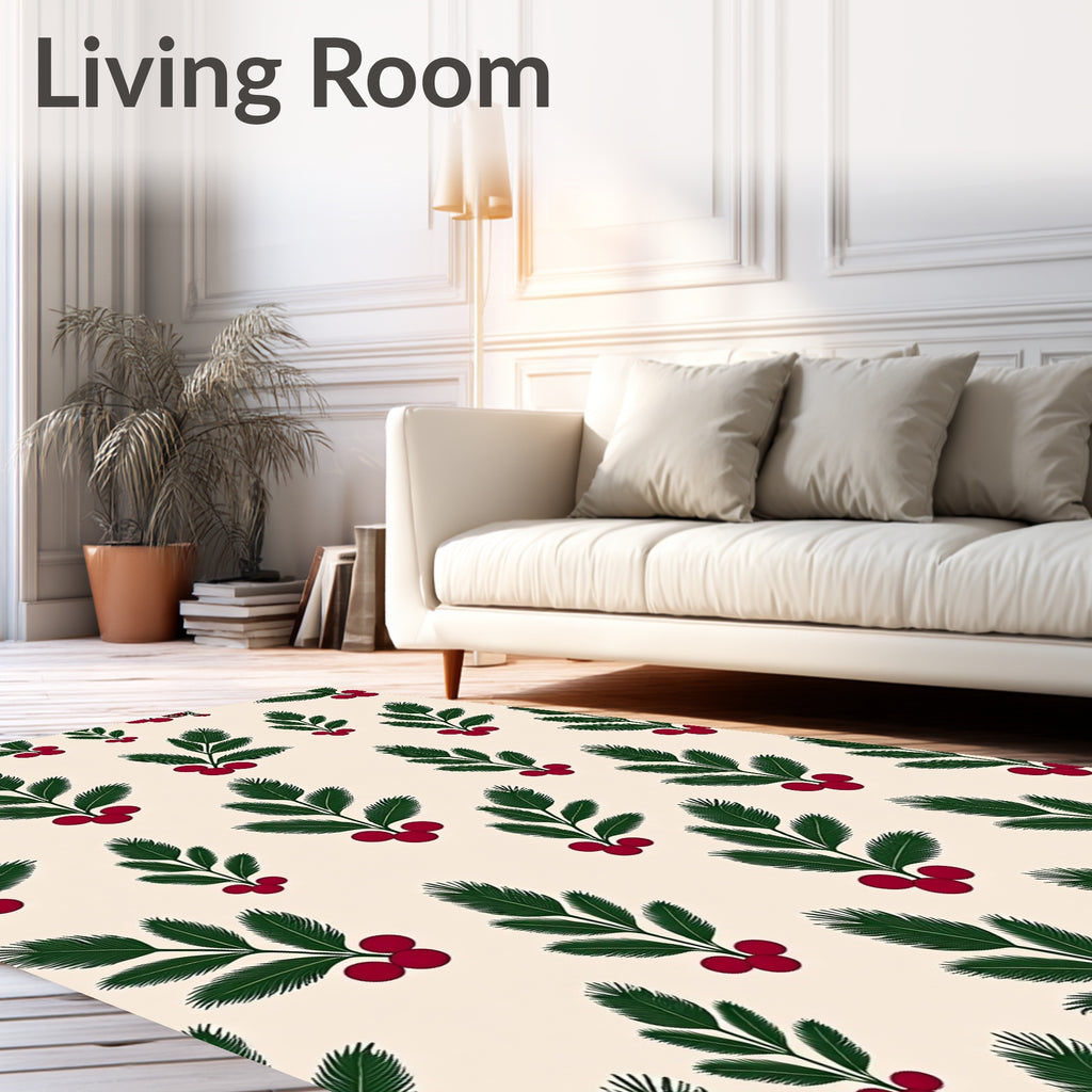 Festive Green Berry Sprig Repeat Rug