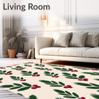 Festive Green Berry Sprig Repeat Rug