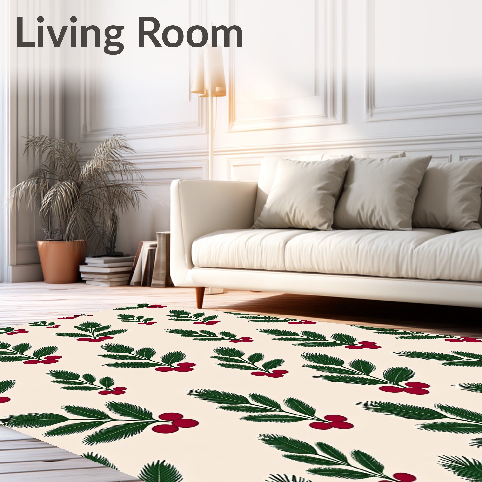 Festive Green Berry Sprig Repeat Rug