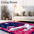 Vintage Red Car Snowscape Night Rug