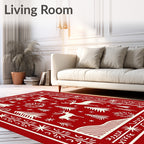 Red Festive Deer Forest Christmas Rug