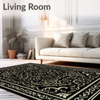 Classic Black and Gold Scrollwork Medallion Rug