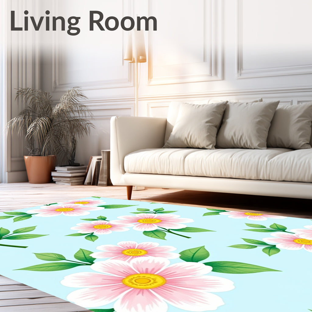 Pale Pink Blossom Green Leaf Canopy Rug