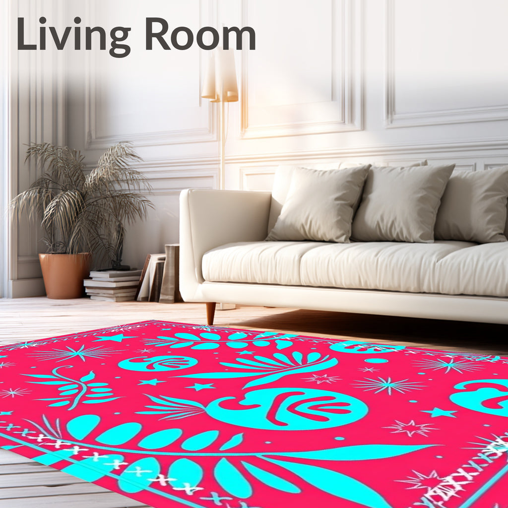 Vibrant Coral Aqua Tropical Stars Rug