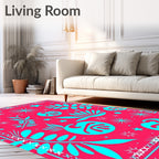 Vibrant Coral Aqua Tropical Stars Rug