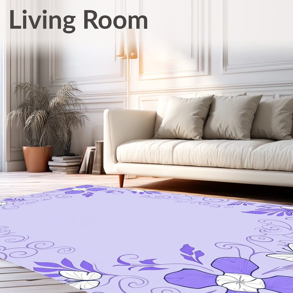 Purple Floral Butterfly Frame Rug