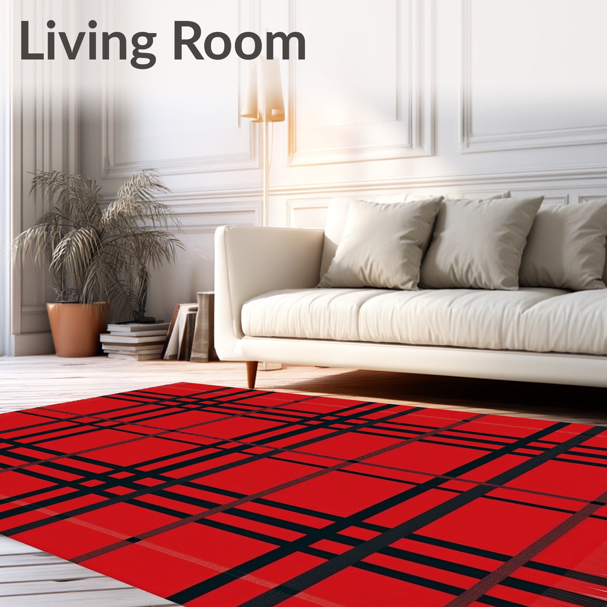 Bold Red Black Plaid Tartan Rug