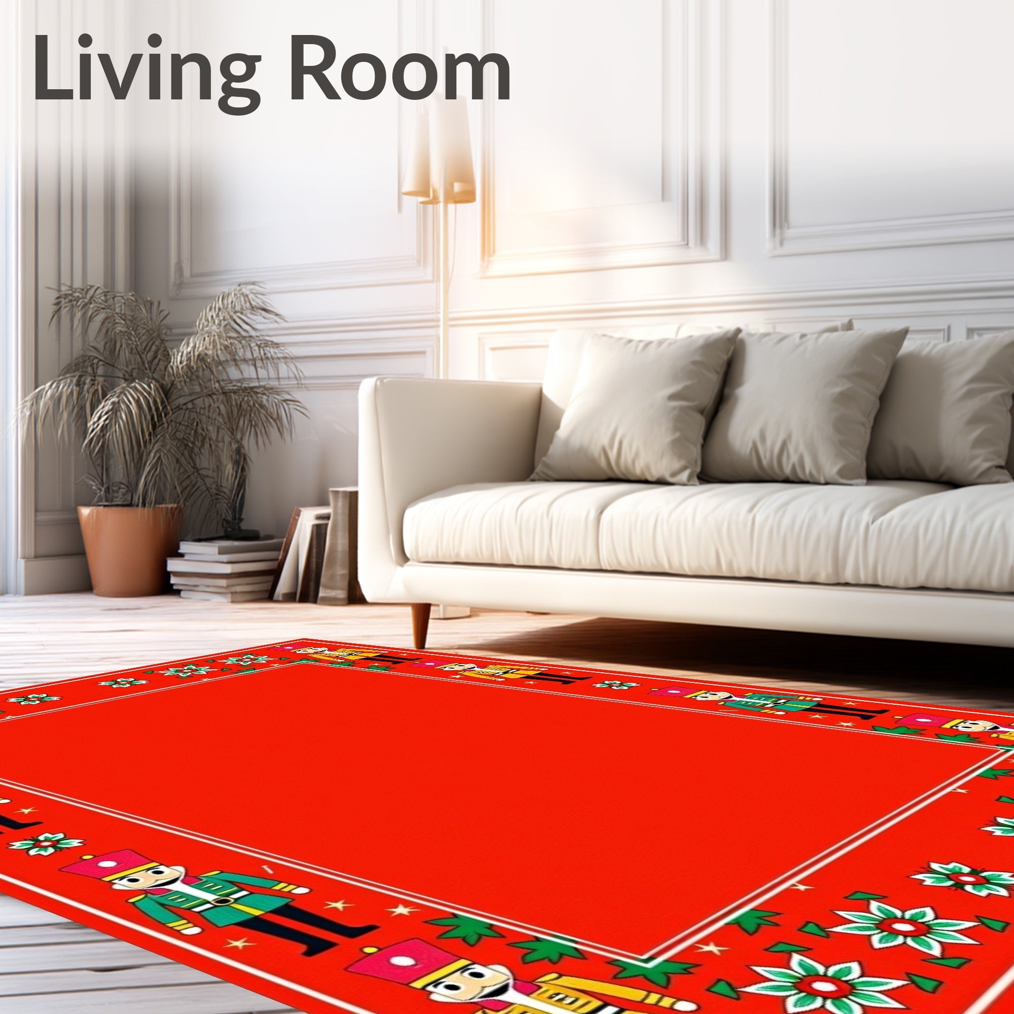 Jolly Red Nutcracker Christmas Border Rug