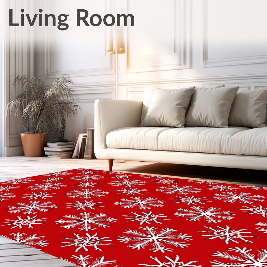 Red White Snowflake Winter Holidays Rug