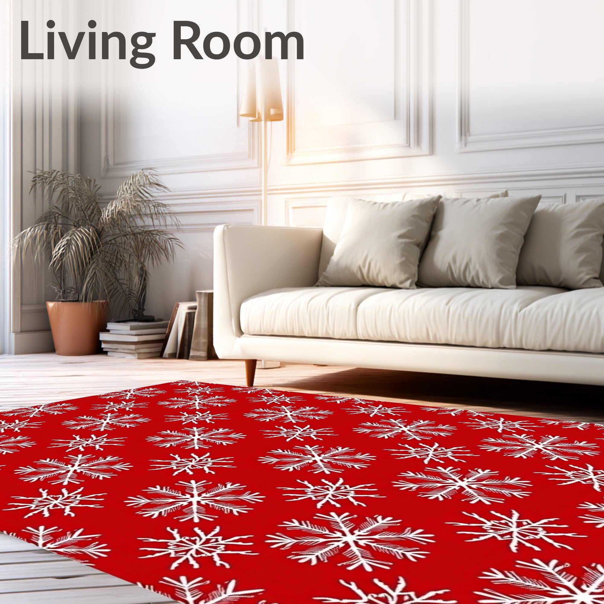 Red White Snowflake Winter Holidays Rug