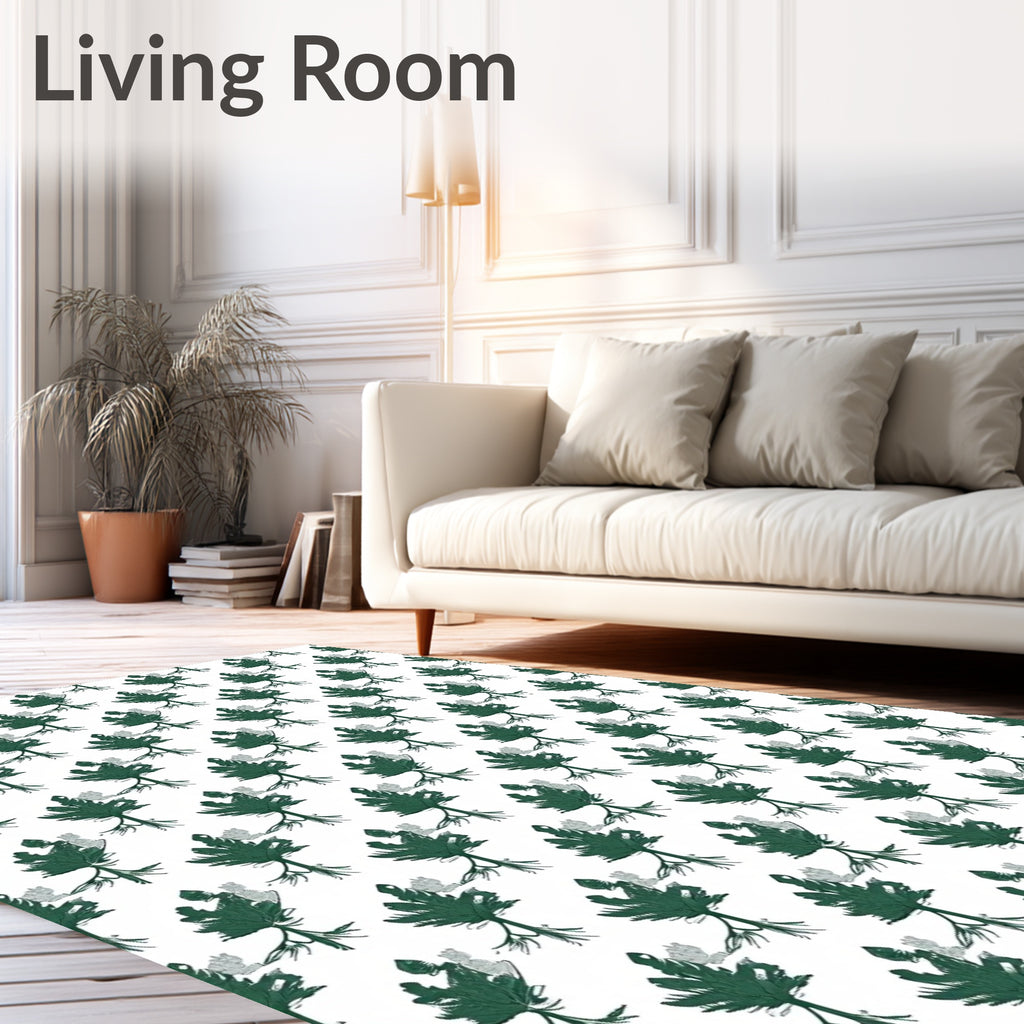 Deep Forest Green Pine Branches Rug