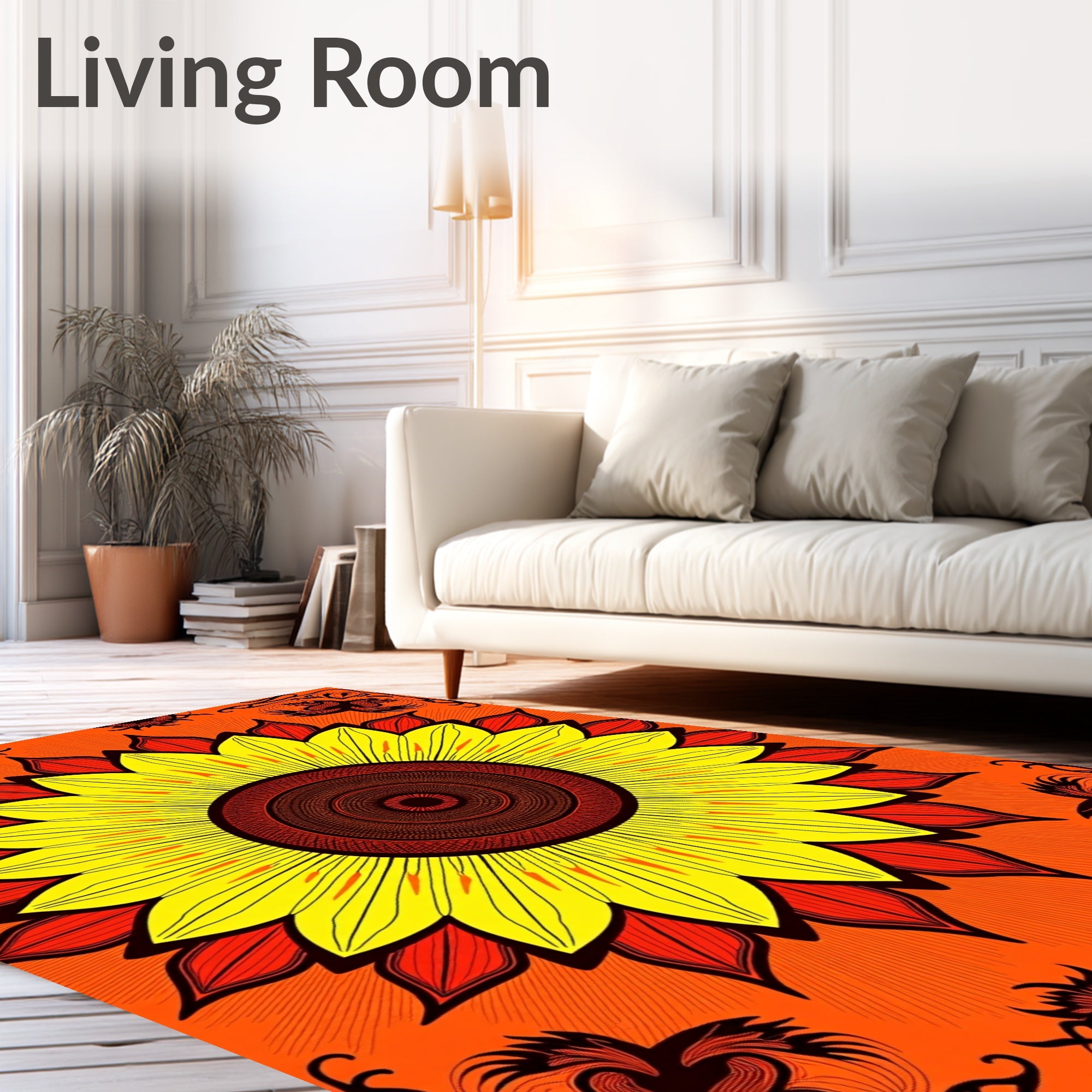 Bold Sunburst Yellow Red Floral Rug