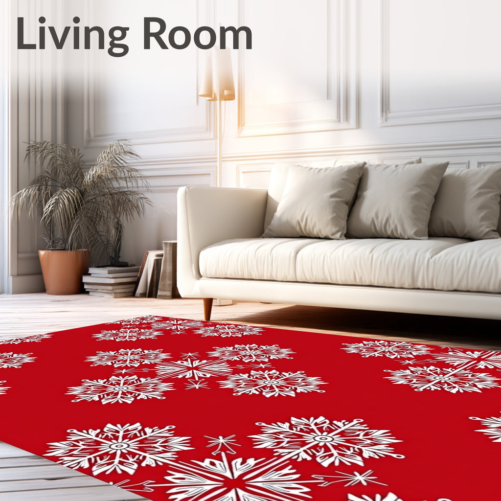 Festive White Snowflake Mandala Background Rug